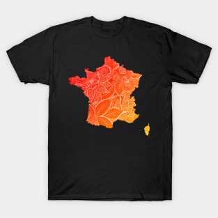 Colorful mandala art map of France with text in red and orange T-Shirt